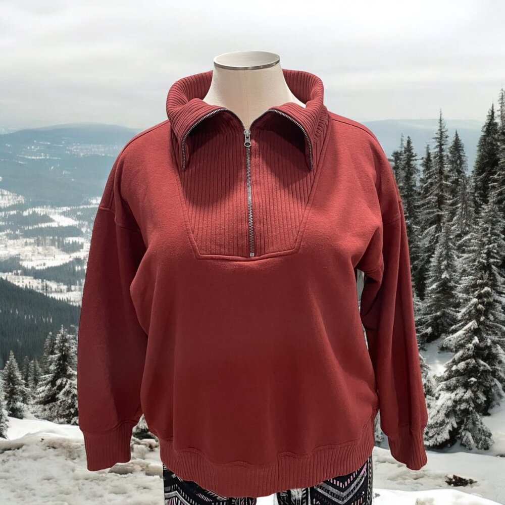 Womens‎ Half-Zip Mock Neck Pullover Cozy Fleece Rust XL Warm Winter Layer Cozy